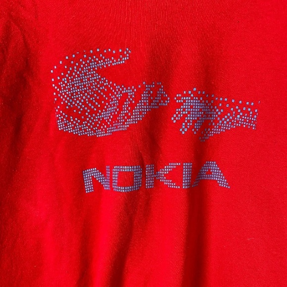 Vintage Nokia Fruit of the Loom Jumper Sweatshirt Red Medium - Picture 2 of 8